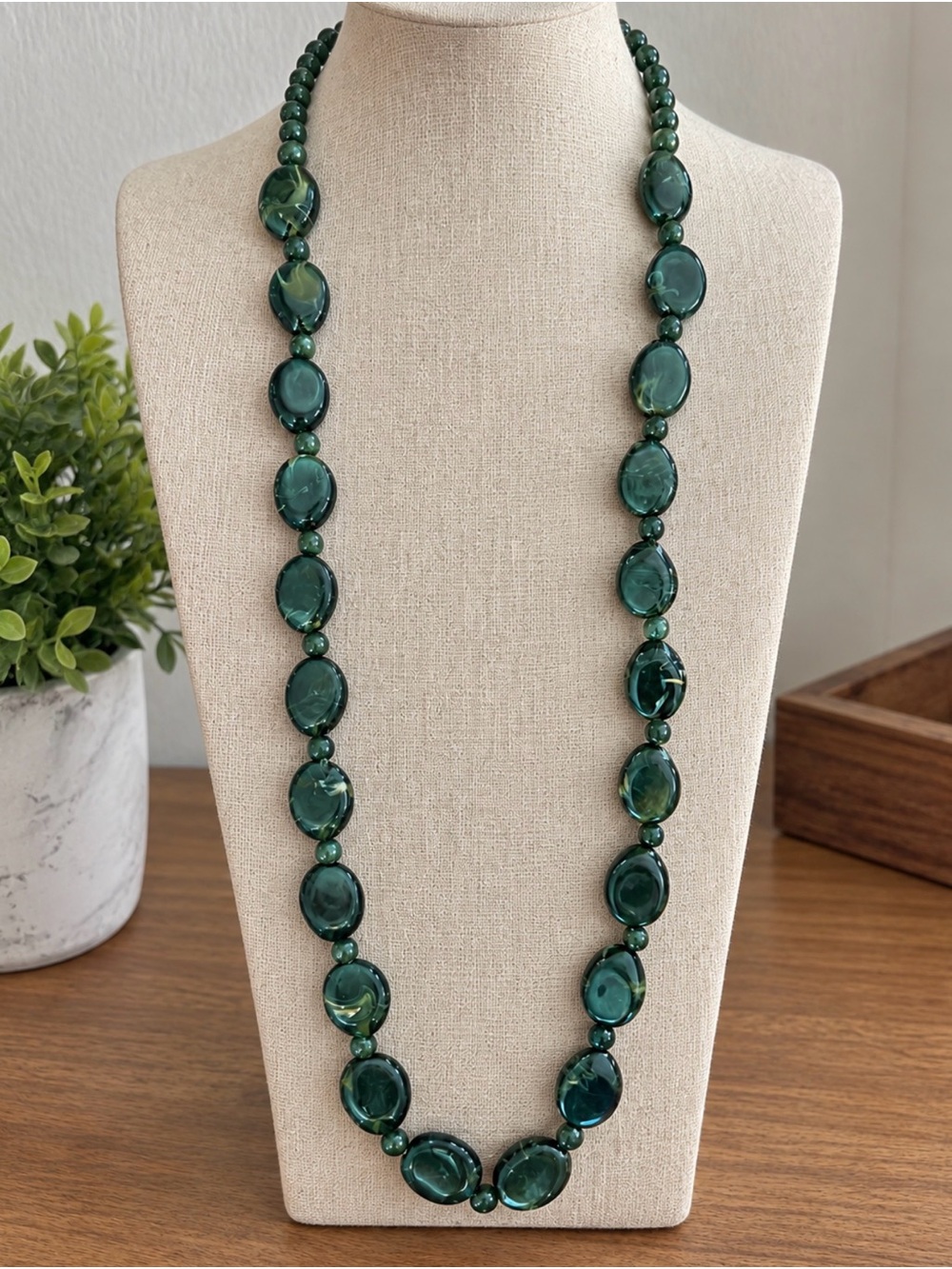 Green Beaded Long Necklace - Women Jewelry